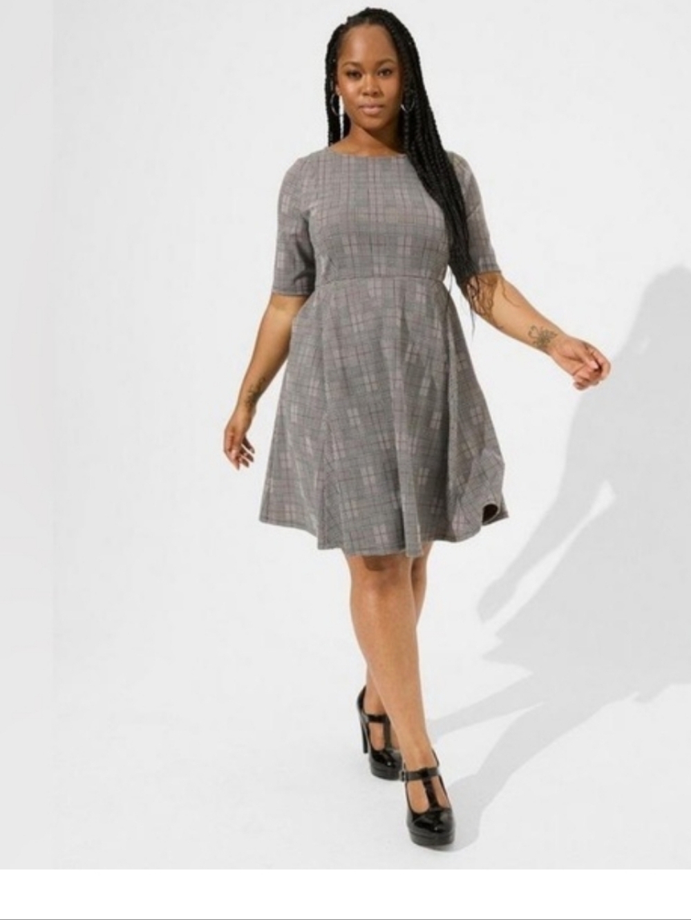 Torrid Gray Plaid Fit-and-Flare Dress